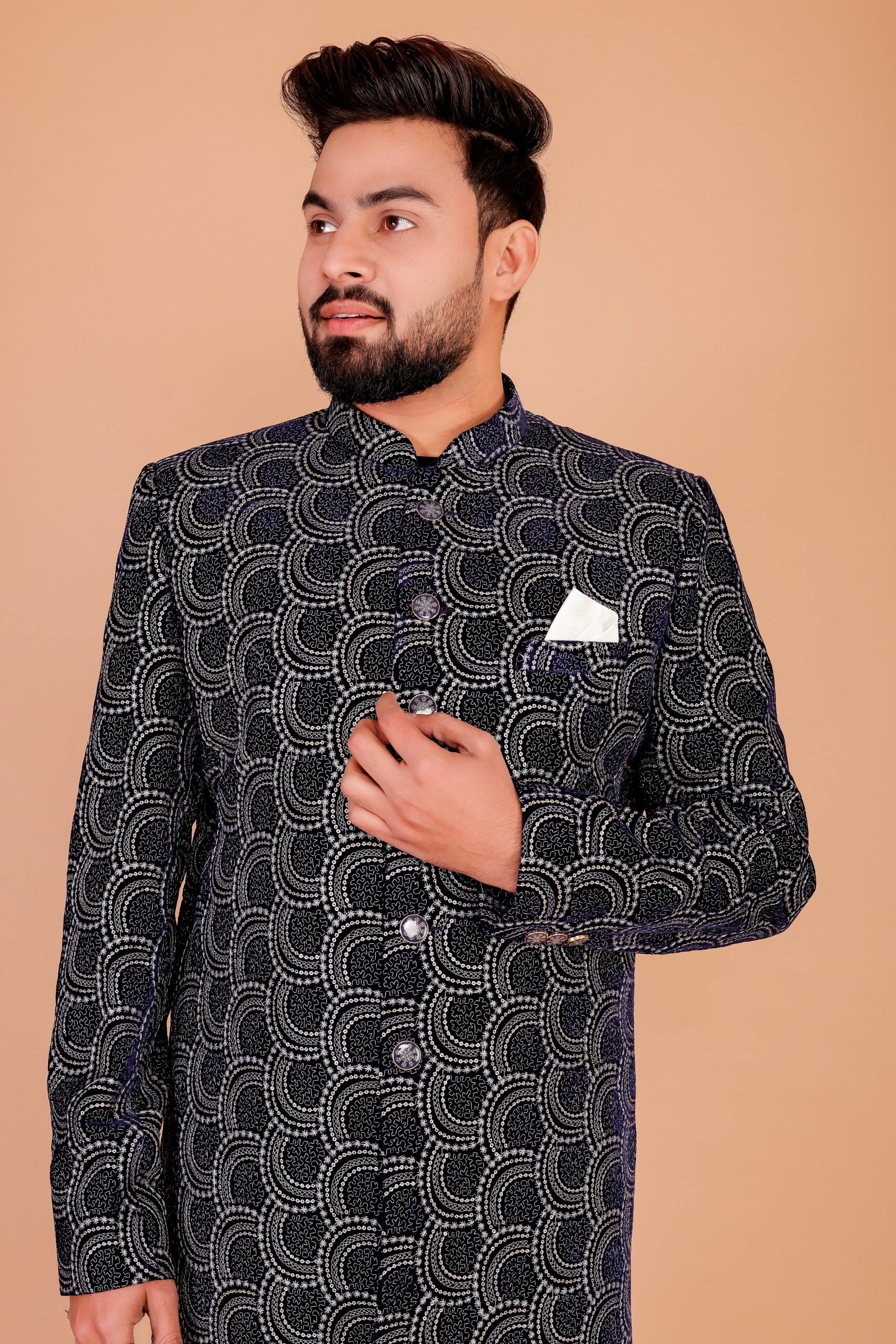 Handcrafted Blue Achkan by Blue Style Sherwani - Image 3