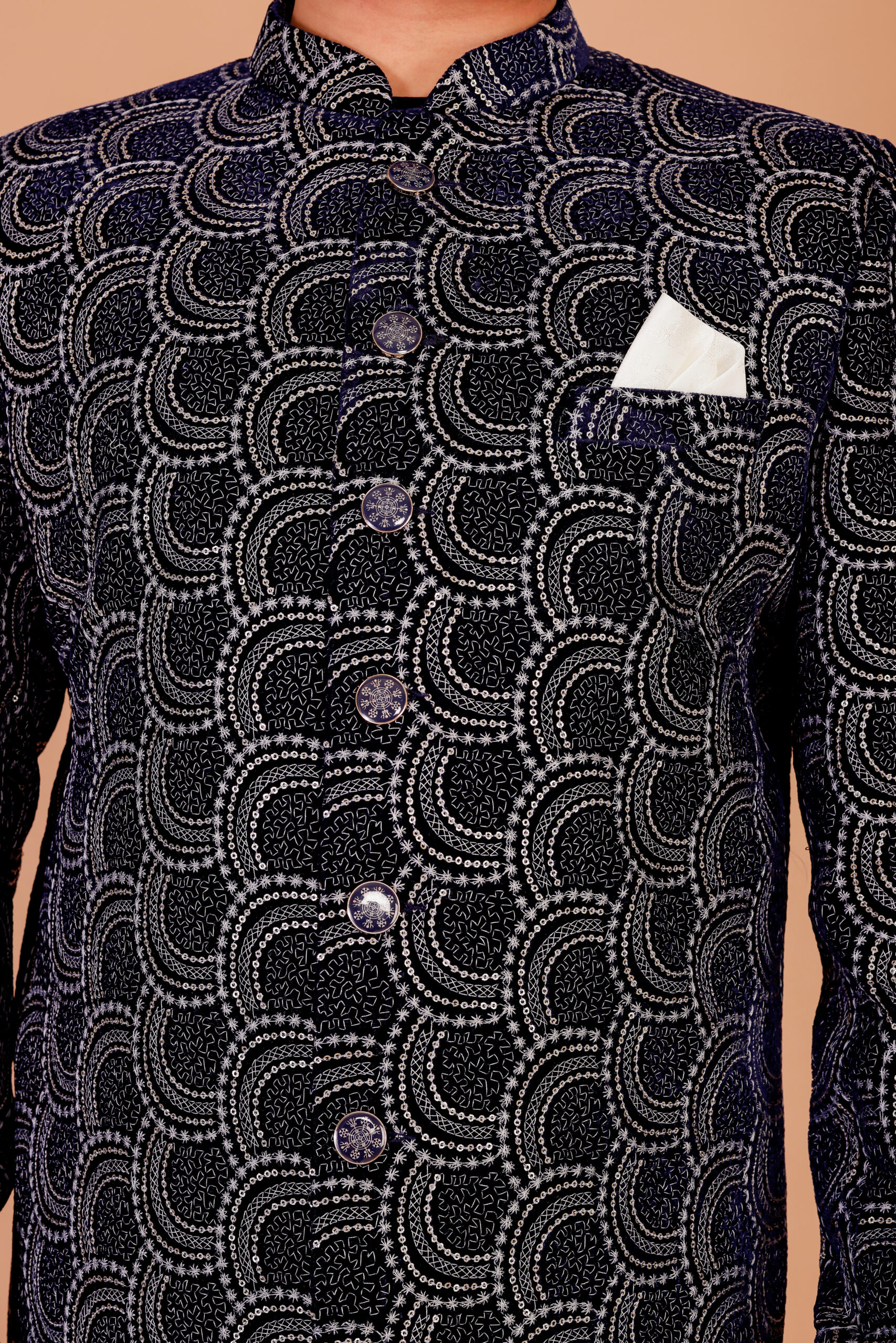 Handcrafted Blue Achkan by Blue Style Sherwani - Image 4