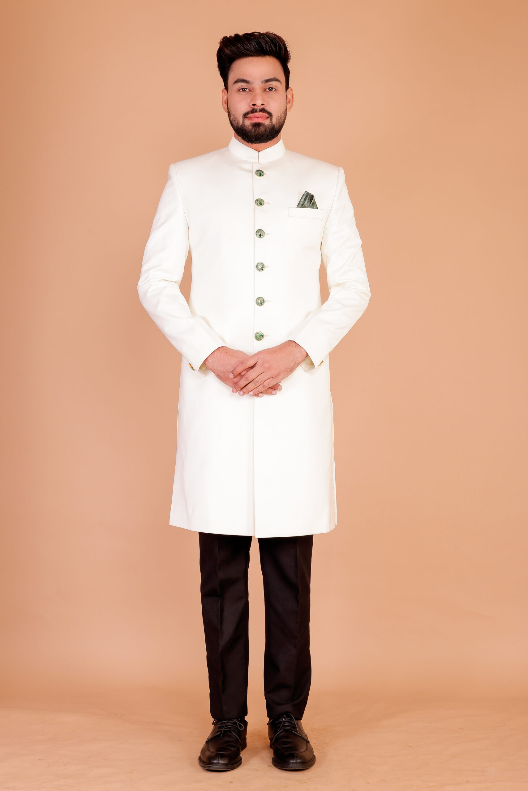 Elegant White Wedding Sherwani for Men's - Image 3