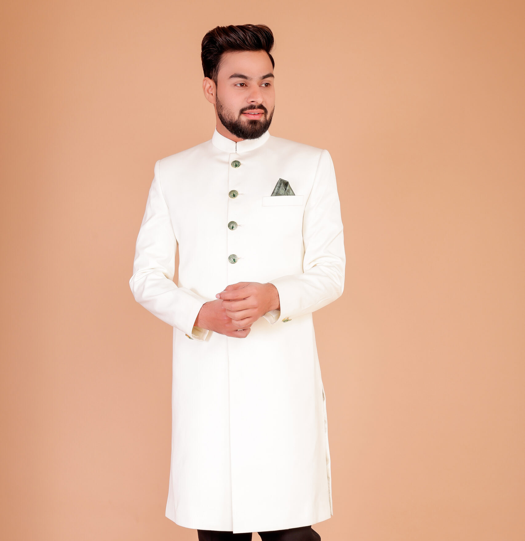 Elegant White Wedding Sherwani for Men's - Image 6