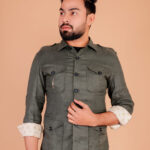 Handcrafted Grey Linen Bush Coat for Men's