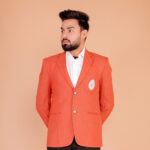 Stylish Men's Orange Solid Slim-Fit 2-Button Blazer